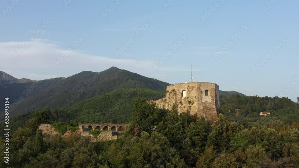 Aghinolfi Castle on top of a hill. Aginolfi Castle dominates the town of Montignoso. ruins and a tower with an observation deck and panoramic views of the Montignoso Province of Massa and Carrara. Aghinolfi Castle on top of a hill. Aginolfi Castle dominates the town of Montignoso. ruins and a tower with an observation deck and panoramic views of the Montignoso Province of Massa and Carrara.