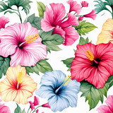 Seamless floral background, Variety kinds. Hibiscus flower. Generative Ai.