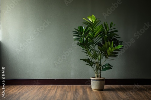 Zamioculcas plant, also known as Zanzibar gem, in home with empty room