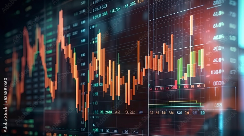 Investment and Financial Concept, Bearish Graph and candle stick, Growth market, Loss market. Generative AI. Investment and Financial Concept, Bearish Graph and candle stick, Growth market, Loss market. Generative AI.