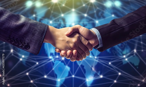 Business Handshake, agreement handshake, final handshake in office room. Generative AI