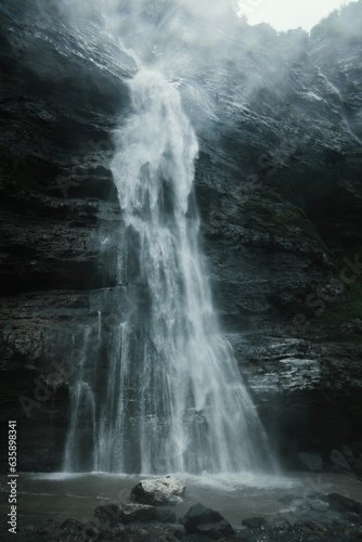 Waterfall on the Cirque du Fer-a-Cheval tour with Bout du Monde  the most grand alpine mountain cirque  natural circus   limestone of 4 to 5 kilometers of development  walls of 500-700m high  Haute- S