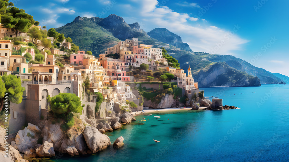 Experience the Mediterranean's cultural tapestry with this captivating image. Ancient ruins and historical landmarks dot the coastline, serving as a reminder of the region's rich history and architect