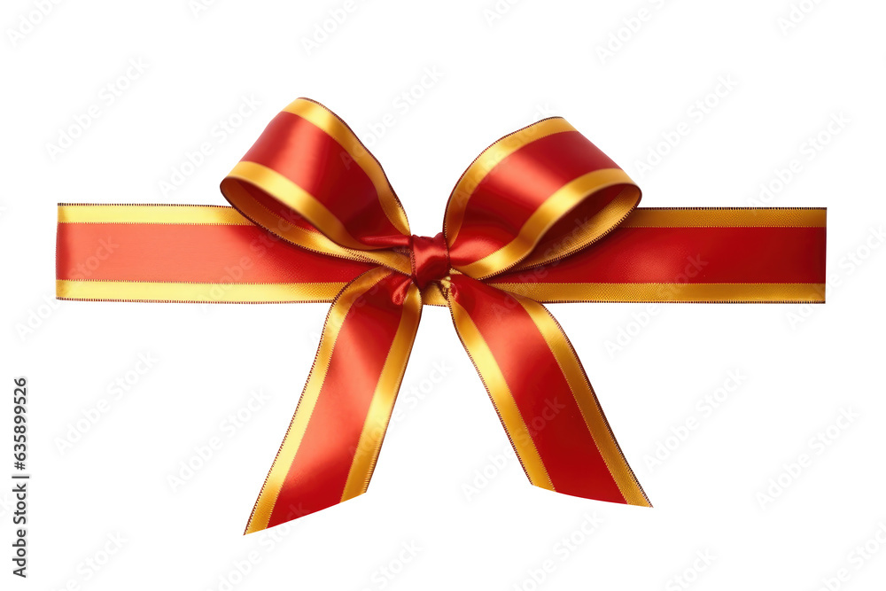 Red and glod ribbon gift mock up isolated on transparent background. Generative Ai Red and glod ribbon gift mock up isolated on transparent background. Generative Ai
