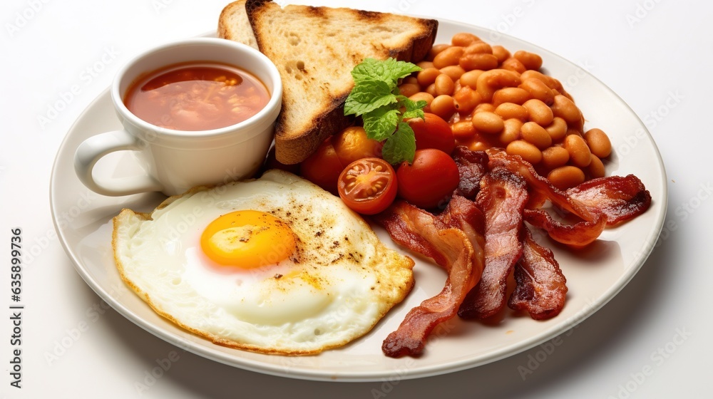 a plate of food with eggs, beans, tomatoes, and toast. generative ai a plate of food with eggs, beans, tomatoes, and toast. generative ai