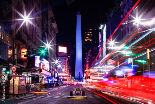 The Obelisk (El Obelisco) at night in Buenos Aires, Argentina