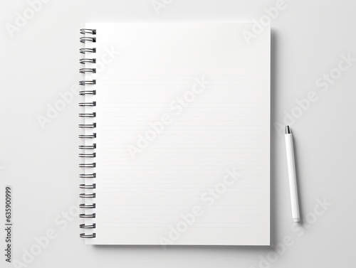 Top view blank paper Notebook and pencil. Desktop mock up, Flat lay of grey working table background with office equipment, mockup greeting card.