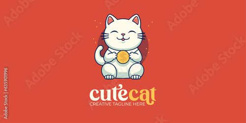 Vector Luck Infusion: Maneki Neko Coin Cat Illustration for Logo, Icon, Design, Poster, Flyer, and Advertisement!