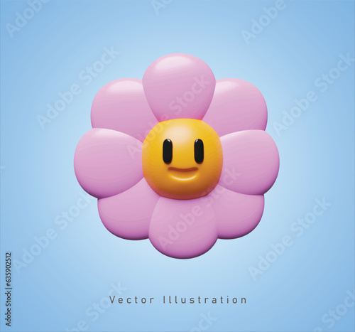 pink flower with smile face in 3d vector illustration