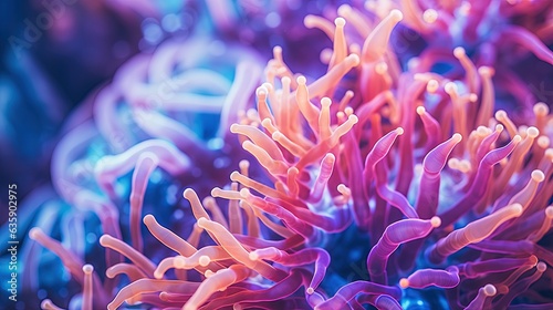  a close up of a pink and purple sea anemone.  generative ai