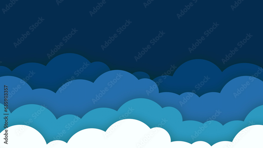 Cloudscape and Hot Air Balloons with Night Sky Background in Paper Cut Style