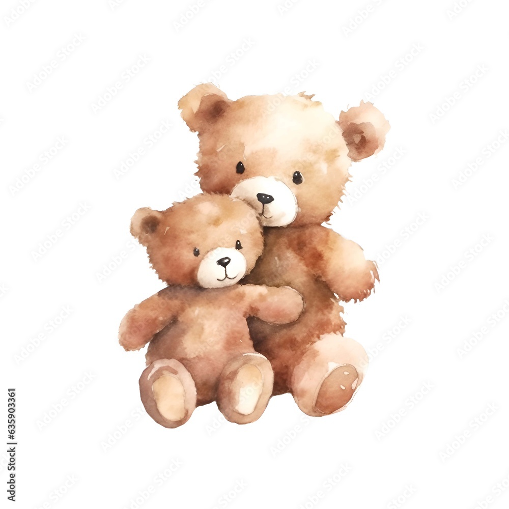 Obraz premium Teddy bears isolated on white background in watercolor style