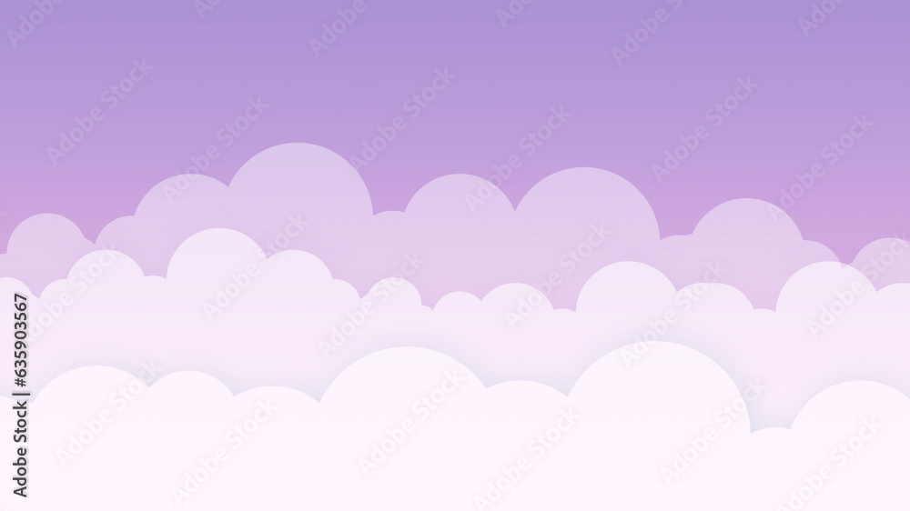 Cloudscape with Purple Sky Background in Paper Cut Style