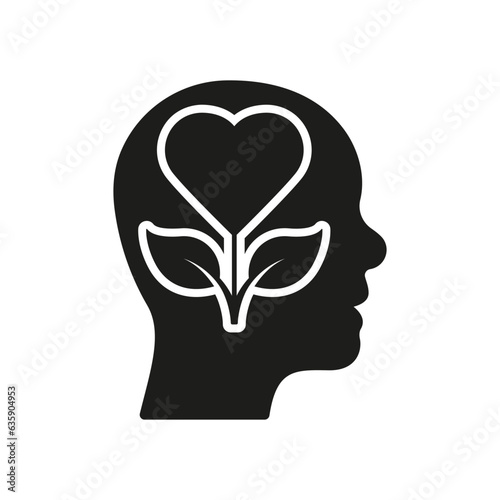 Wellness, Mental Health Silhouette Icon. Psychological Therapy, Healthy Mind Glyph Pictogram. Human Brain with Flower Solid Sign. Intellectual Process Symbol. Isolated Vector Illustration