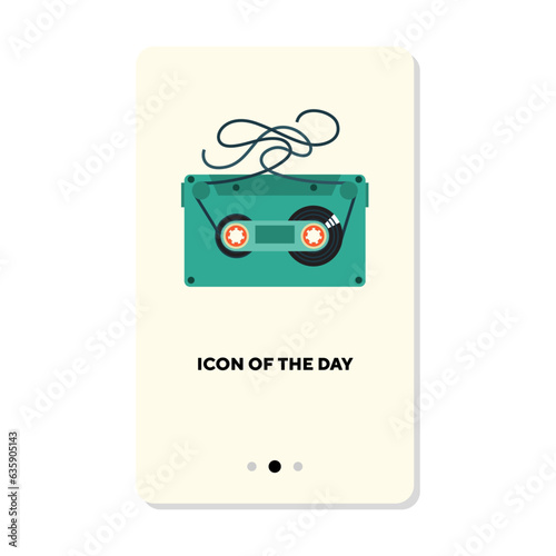 Green or mint cassette tape flat vector icon. Vertical sign or illustration of symbol or element for music listening application or player, web design. Music, multimedia, entertainment concept