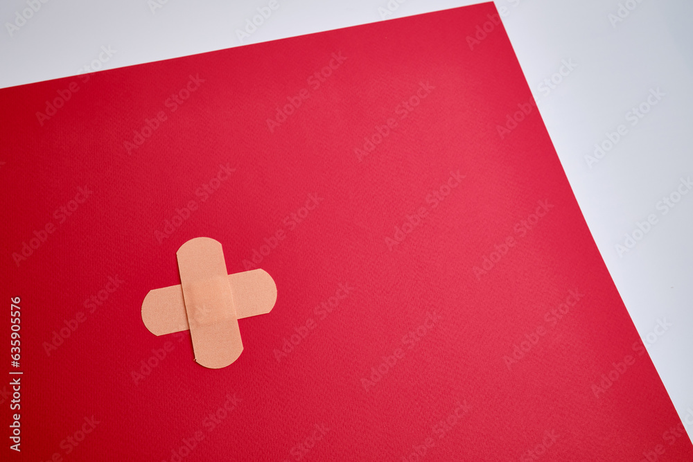 Medical plaster on a red background. Blood donation, space for text. Health and medicine concept
Medical plaster on a red background. Blood donation, space for text. Health and medicine concept