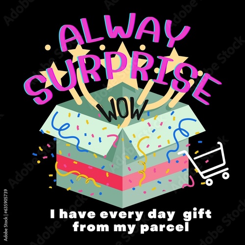 “I have everyday gift from my parcel” This picture showed a surprise gift box that her shopping online order.