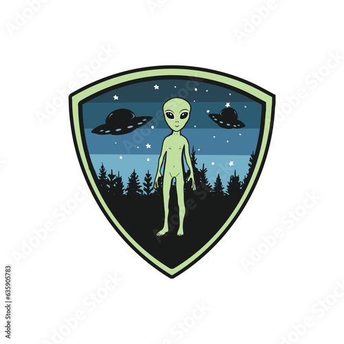 green alien in the forest vector silhouette