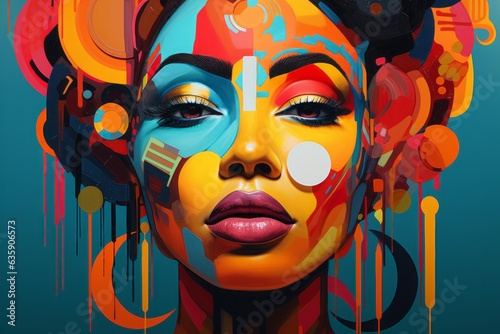 Colorful nostalgia retro-styled woman art. Artistic allure bright woman illustration