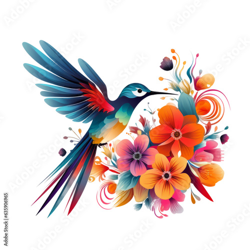 bird with flowers, ai generative
