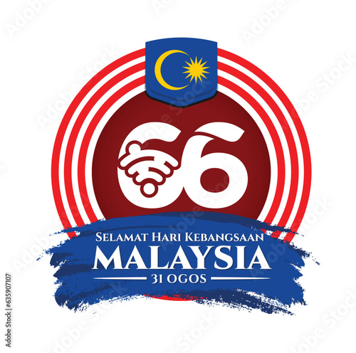 August 31, 2023: 66 Selamat Hari Kebangsaan Malaysia (Translation: Independence Day of Malaysia). 1957 - 2023. Vector Illustration.