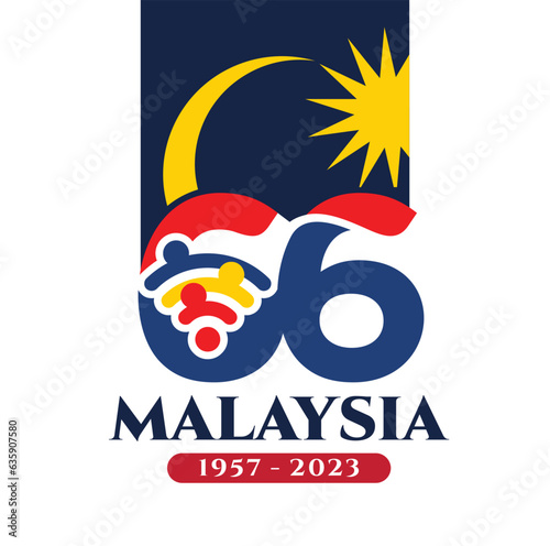 August 31, 2023: 66 Selamat Hari Kebangsaan Malaysia (Translation: Independence Day of Malaysia). 1957 - 2023. Vector Illustration.