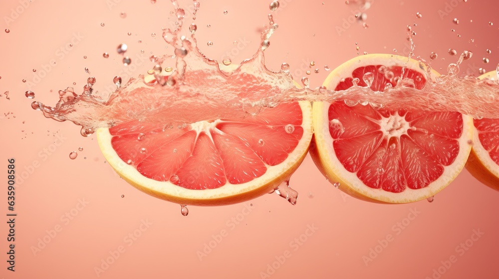 a grapefruit cut in half with a splash of water. generative ai a grapefruit cut in half with a splash of water. generative ai