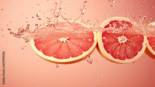  a grapefruit cut in half with a splash of water.  generative ai