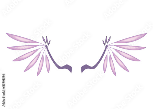 Cartoon wings of fairy creatures, fantasy characters and animals. Wings pairs with colorful cover designs. Isolated cartoon vector illustration