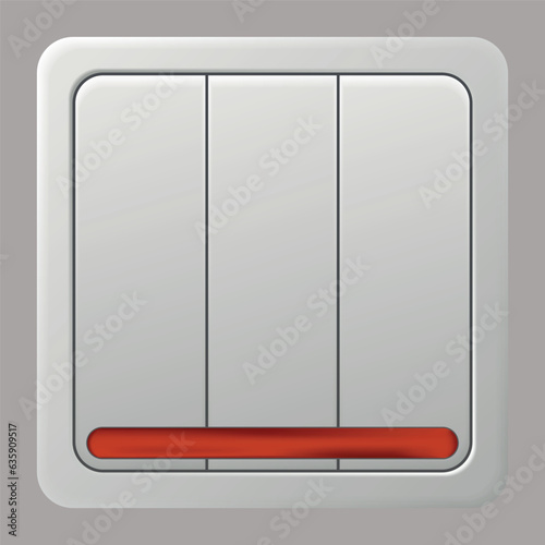 Realistic switcher icon. Home buttons plastic light toggle. Interior wall electric switch. Power electrical switcher isolated on white background