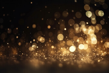 Dark and glamorous, this golden glitter background adds a touch of luxury to any design project. AI-generated for maximum impact.