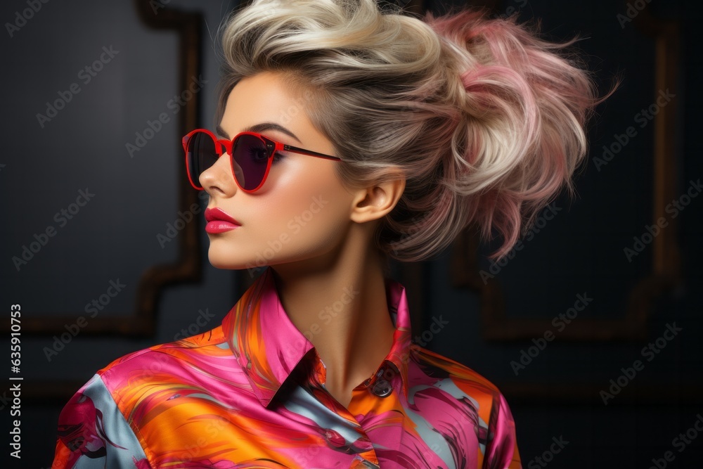 glamour stylish fashion and colour glasses make up design costume beautiful woman studio shot on lolour background playful vibrant summer lifestyle fashion photo shoot with stylish woman,ai generate glamour stylish fashion and colour glasses make up design costume beautiful woman studio shot on lolour background playful vibrant summer lifestyle fashion photo shoot with stylish woman,ai generate