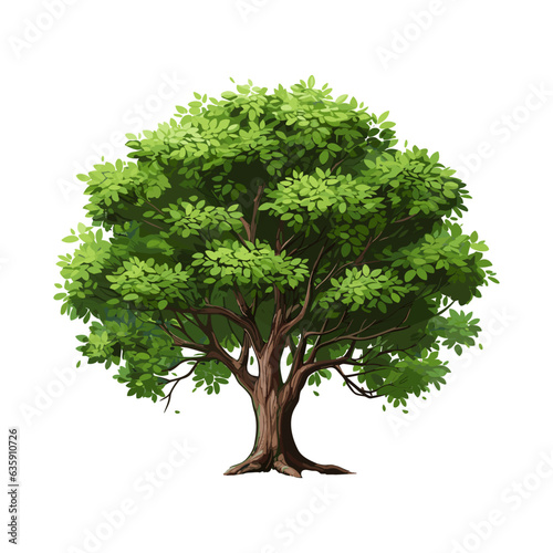 Cartoon realistic Tree Isolated on White Background. Cute green plant, forest. Can be used to illustrate any nature or healthy lifestyle topic.