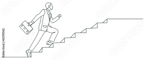 business person climb up stairs line art vector illustration