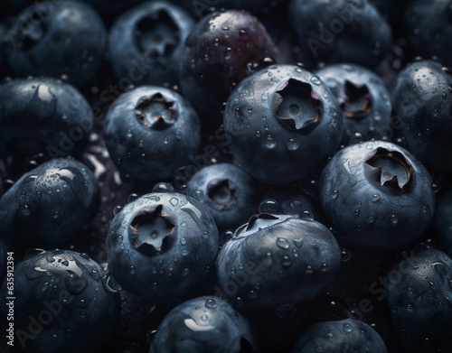 Fresh blueberry with drops of water