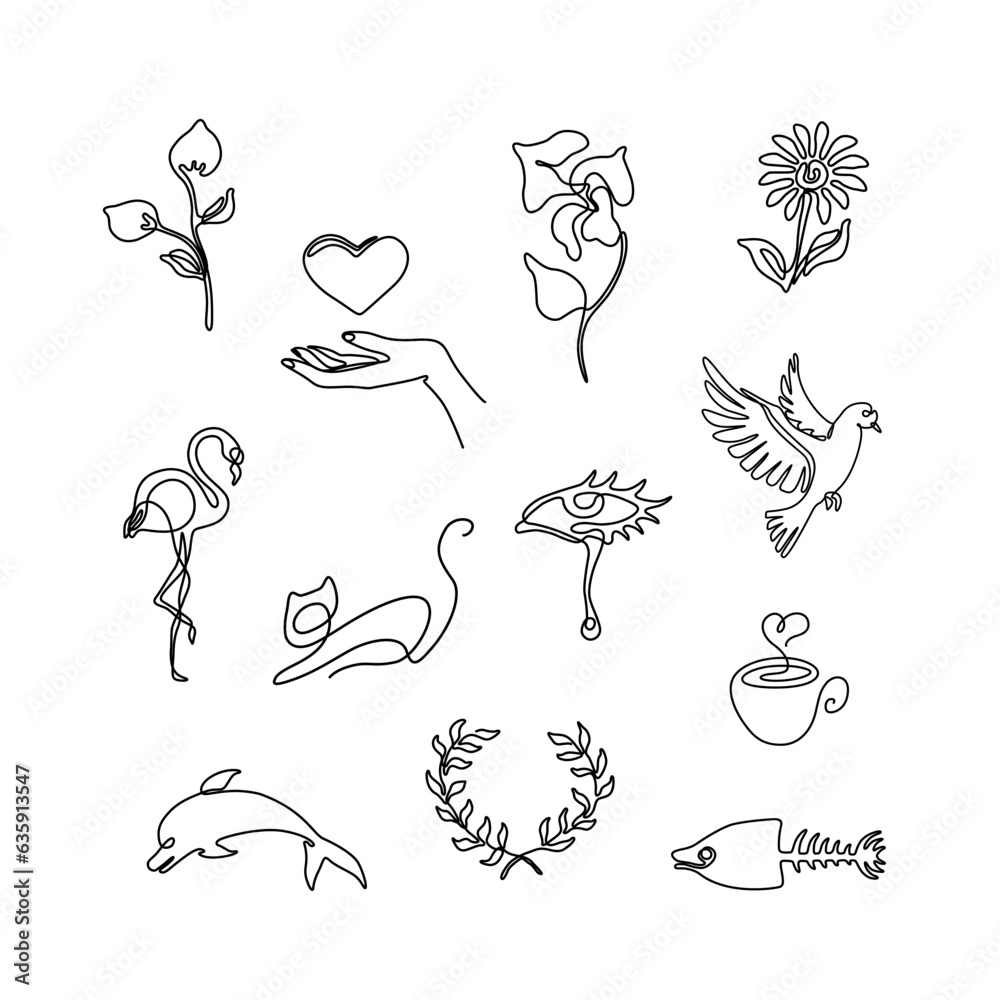 Small flash tattoo set, sticker design pack, continuous line drawing, tiny icons, abstract print for clothes and logo, emblem, nail design, isolated vector illustration. Small flash tattoo set, sticker design pack, continuous line drawing, tiny icons, abstract print for clothes and logo, emblem, nail design, isolated vector illustration.
