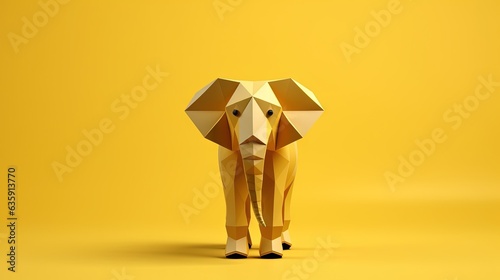  an elephant made of geometric shapes on a yellow background with a shadow.  generative ai © Nadia