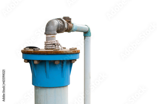 Groundwater wells are drilled and water is supplied with PVC pipes isolated on white background.PNG  photo