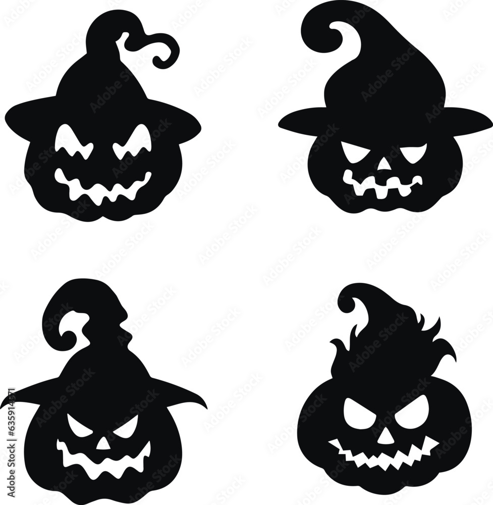 Obraz premium Halloween pumpkin set, Funny Halloween pumpkins, Vector illustration, SVG