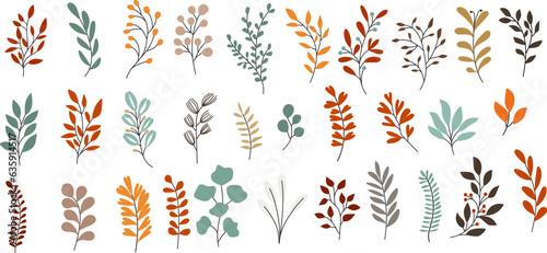 Set of stickers. Flowers, leaves. Stickers. Hand drawn
