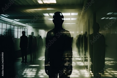 Nightmarish swarm of shadowy figures lurking in the room, Shadow of a ghost in halloween. Generative AI