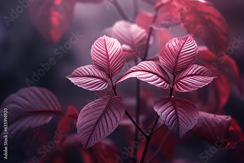 Dramatic Pink Toned Leaves in Soft Focus Background