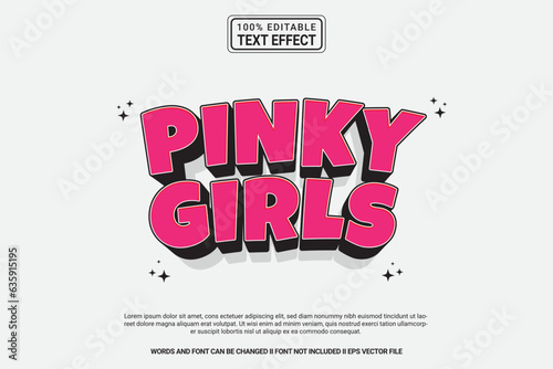 Editable text effect Pinky Girls 3d cartoon template stlye modren premium vector