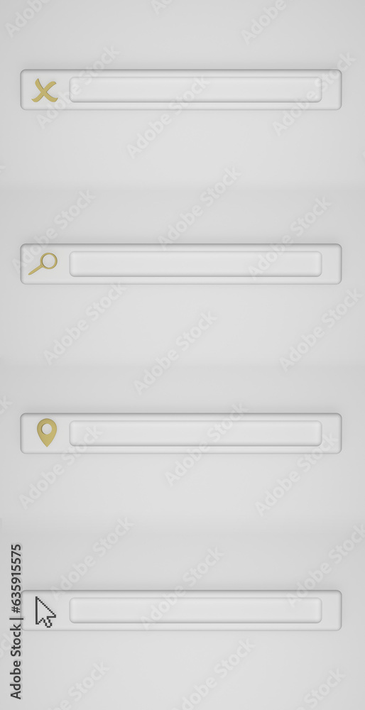 Search bar template for website. Navigation search for browser. Realistic 3d arrow, cursor. Pastel Soft colors yellow and whitebackground. Creative concept design in cartoon style. Vector illustration