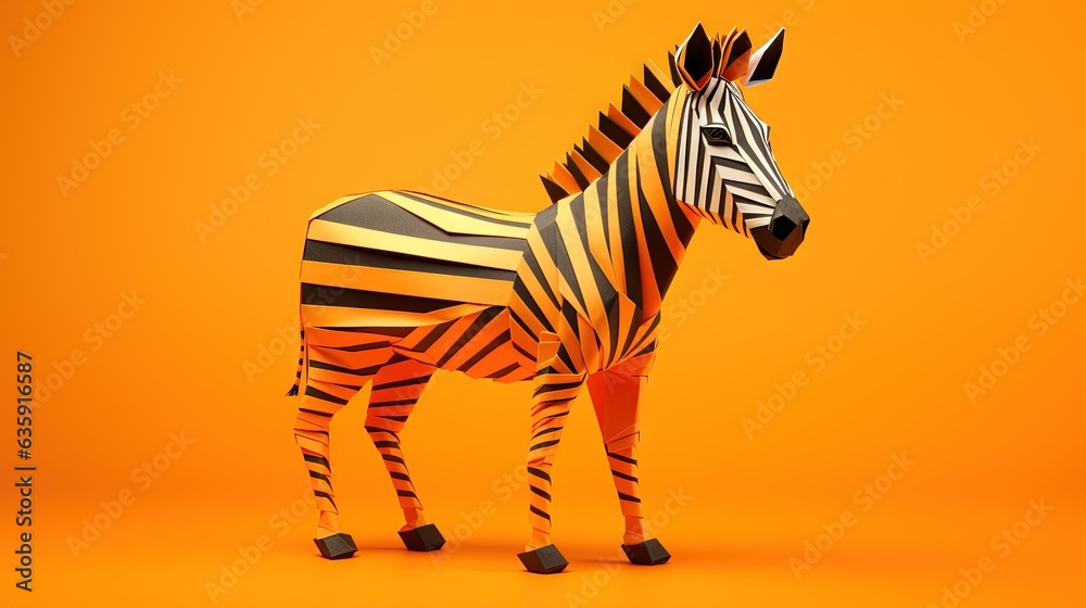  a zebra is standing on an orange background with a yellow background.  generative ai - obrazy, fototapety, plakaty 