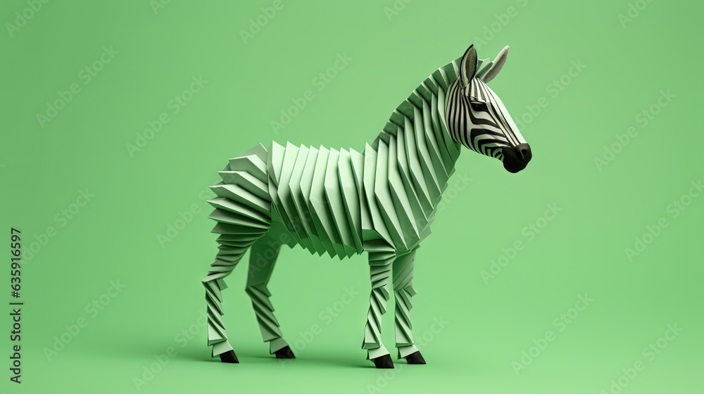 a zebra made out of strips of paper on a green background. generative ai a zebra made out of strips of paper on a green background. generative ai