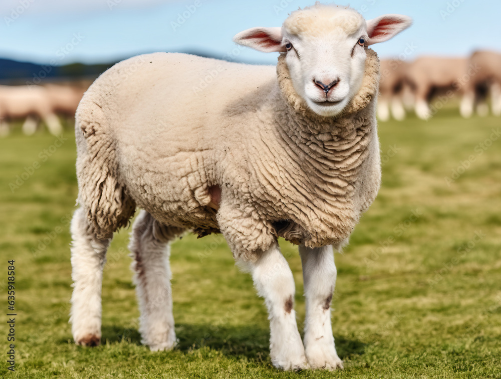 Cute sheep in the field created with Generative AI technology Cute sheep in the field created with Generative AI technology