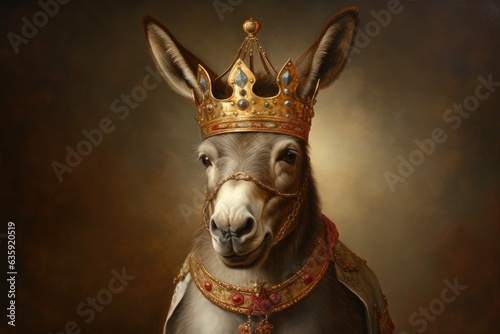 Fotografia 3D portrait, Animal, Donkey, Crown, Dressed, Ruler, King, Prince, Emperor