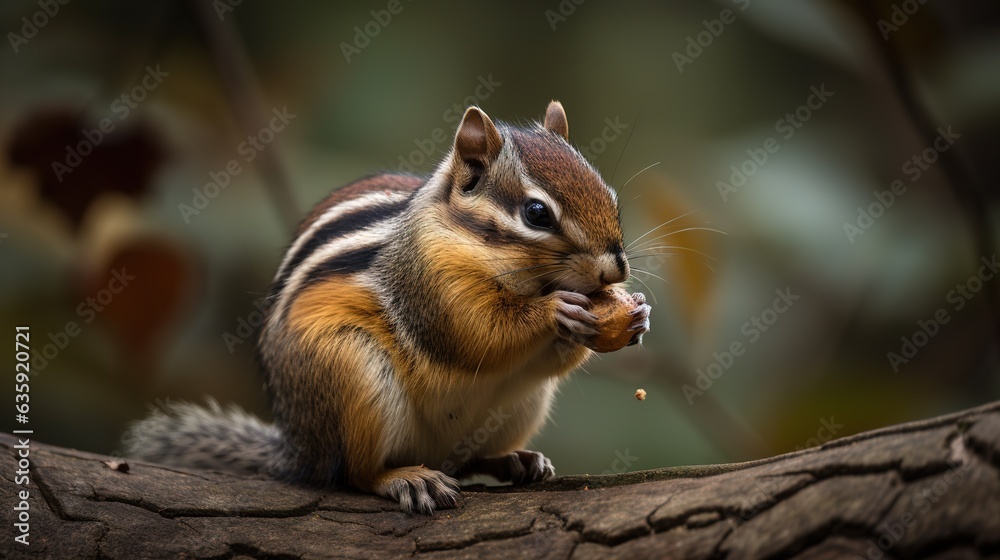 Streifenhörnchen auf einem Baum sammelt Eicheln. Hörnchen knackt Nüsse auf einem Ast. Streifenhörnchen auf einem Baum sammelt Eicheln. Hörnchen knackt Nüsse auf einem Ast.