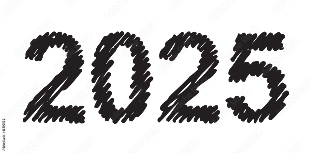 Vector hand-drawn black new year font isolated on white background. Figures hatched marker Vector hand-drawn black new year font isolated on white background. Figures hatched marker